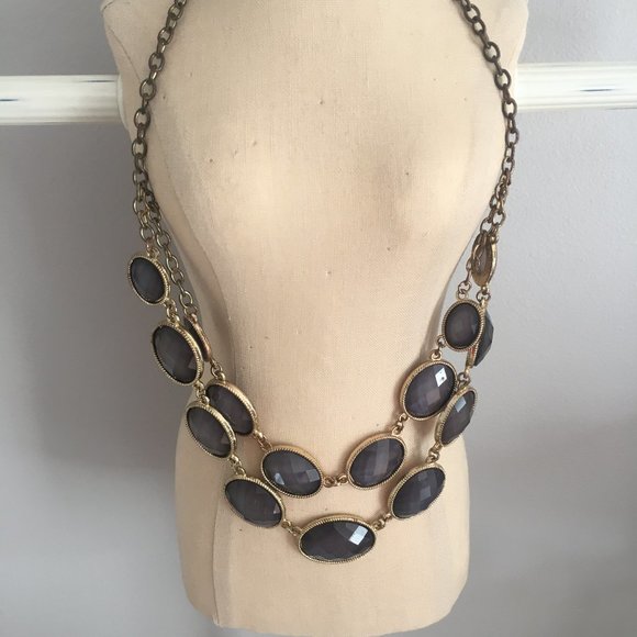 Slate Blue and Gold Statement Necklace - Picture 4 of 4